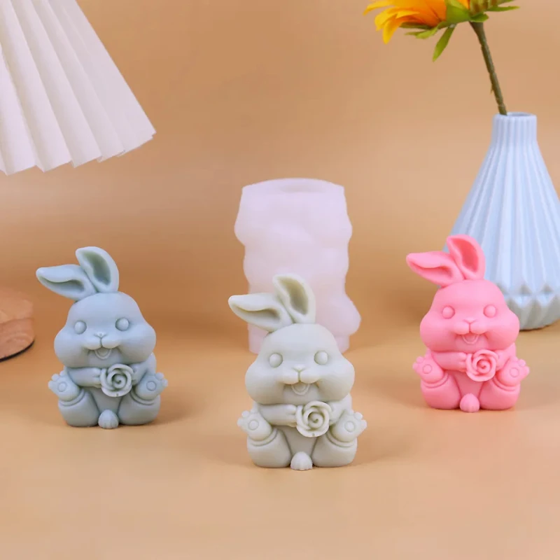 

1Pcs Broken Shell Bunny Aromatherapy Candle Making Plaster Clay Crafts Home Decoraton 3D DIY Easter Rabbit Candle Silicone Mold