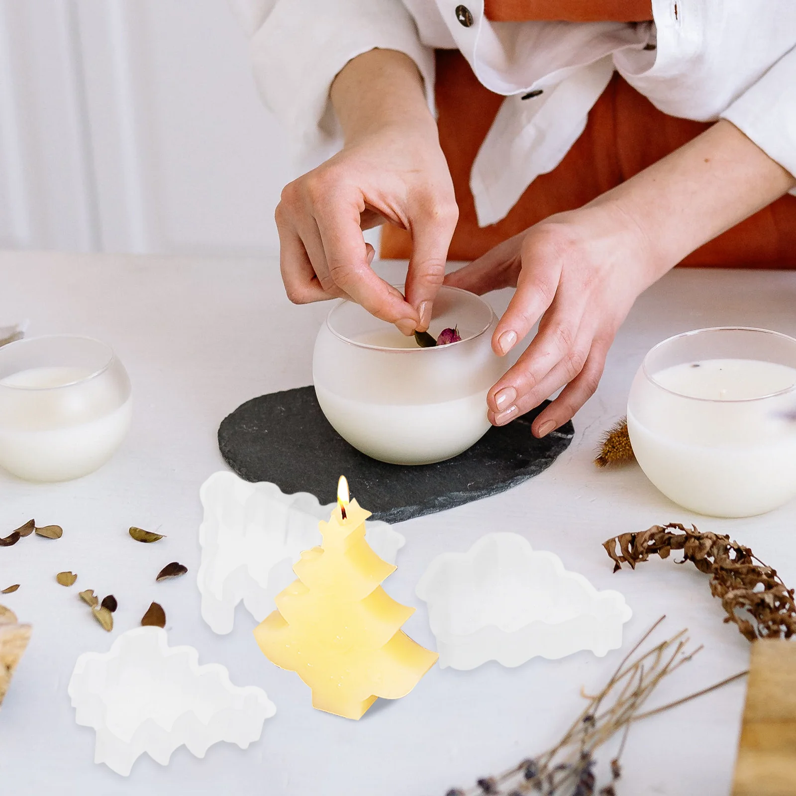 

3 Pcs Christmas Theme Mold Wax Molds Tree Candlestick Holder Silicone Decor Making