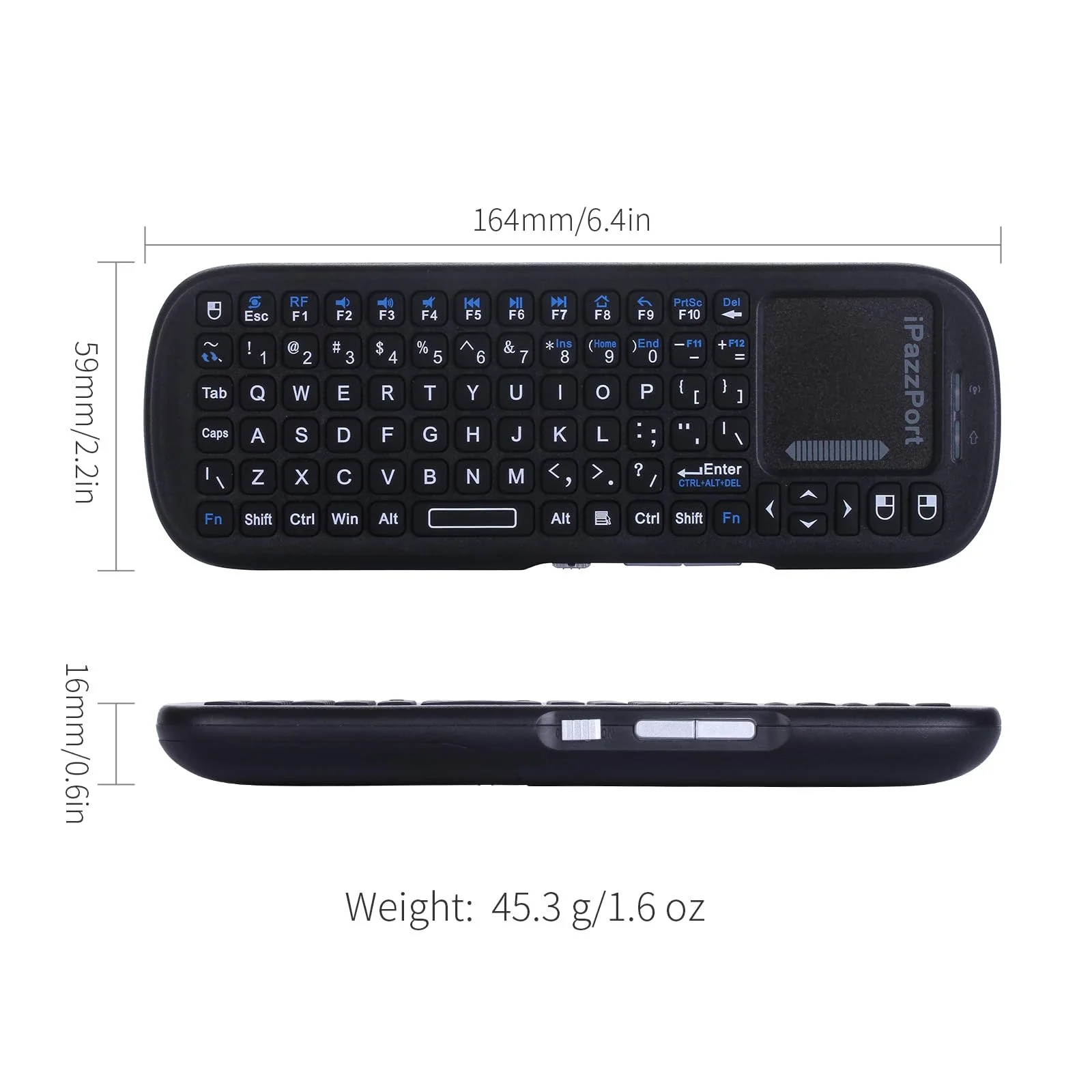 Bezprzewodowa klawiatura iPazzPort Mini Bluetooth＆ 2,4 GHz z touchpadem MouseCombo dla Android TV Box/PC/Tablet/PS4/Raspberry Pi 3/HTPC