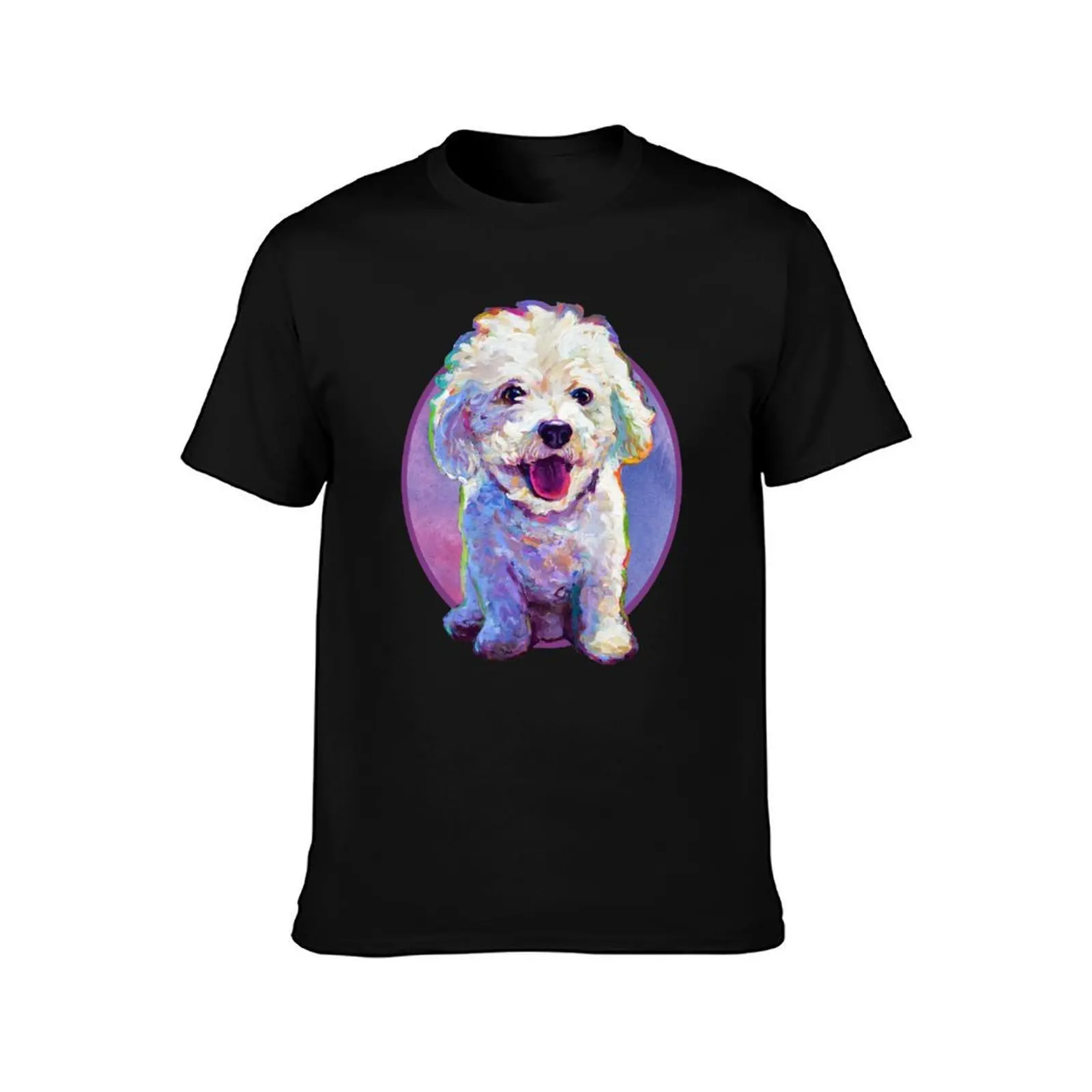 Cute Bichon Frise Pattern on Pink by Robert Phelps T-Shirt, Summer Casual Cotton Tee, Oversized Streetwear Tops, 100% Cotton