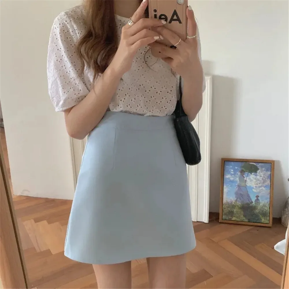 

7 Colors A-Line Mini Skirts Women Sweet Students Korean High Waist Summer Fall Popular Pure Chic Vintage All-Match Leisure Slim