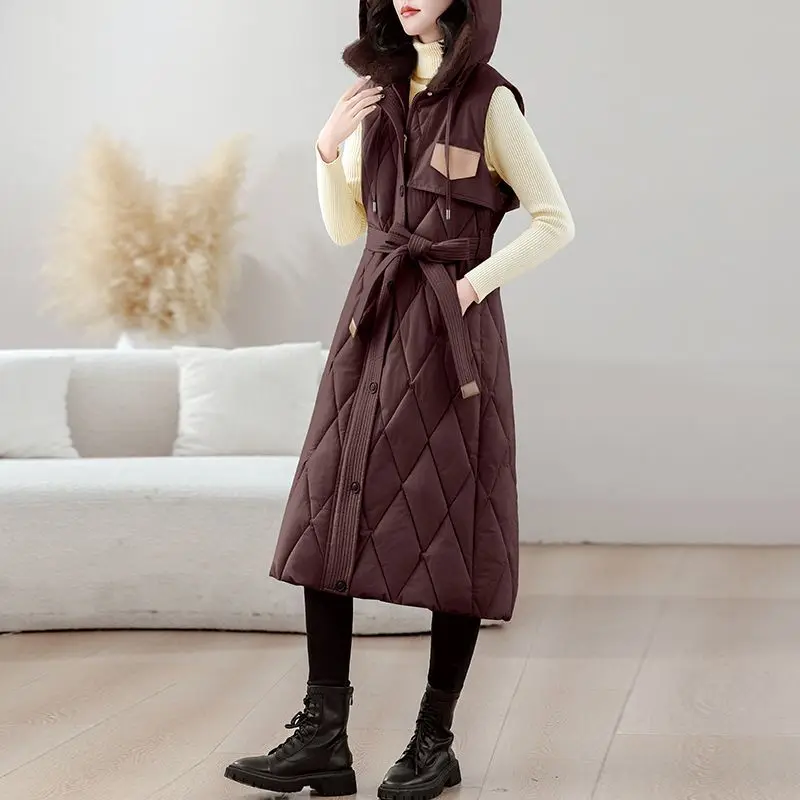 2026 Winter New Sleeveless Waistcoat Women Warm Puffer Jacket Ultra Light Mid Long Down Cotton Vests Female Outwear Casual Tops