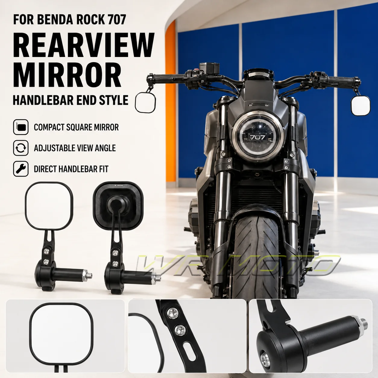 Retro Square High‑Definition Handlebar Rear‑View Reflector Side Mirror Fit For BENDA ROCK 707 Motorcycle