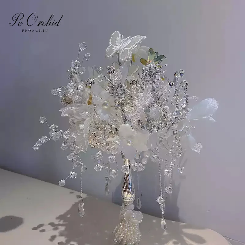 PEORCHID Custom Scepter Bridal Bouquet Crystals Sparkly ramo de novia Jewelry Bouquet Luxury Wedding Crown Flowers Bouquet