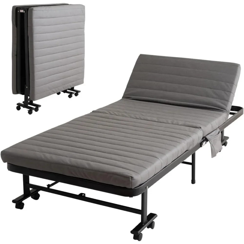 Opklapbaar opklapbed met zacht ademend matras Twin-High Zwart, verstelbare rugleuning, verstelbaar frame