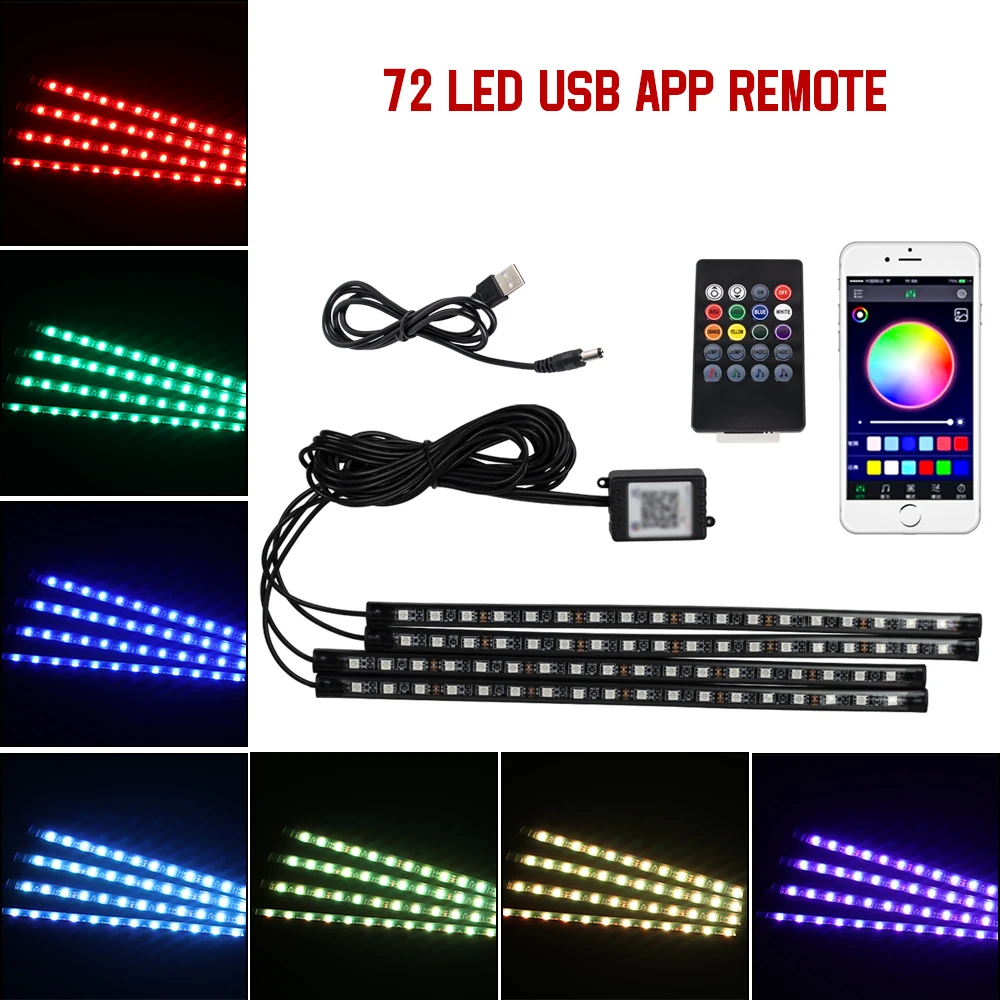 Neon 36 48 72 LED Auto-interieur Omgevingsvoetlicht Draadloze afstandsbediening Muziek APP Controle Auto RGB Sfeer Decoratieve lamp