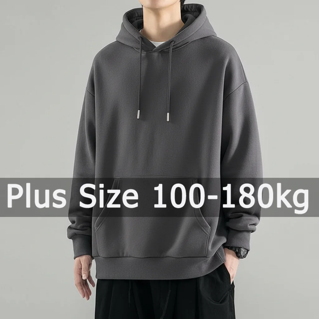 حجم كبير الرجال هوديس أسود رمادي البلوز الخريف الشتاء طويلة الأكمام بلوفر قطني 5XL 6XL 7XL 90-180 كجم ملابس كبيرة الحجم #1
