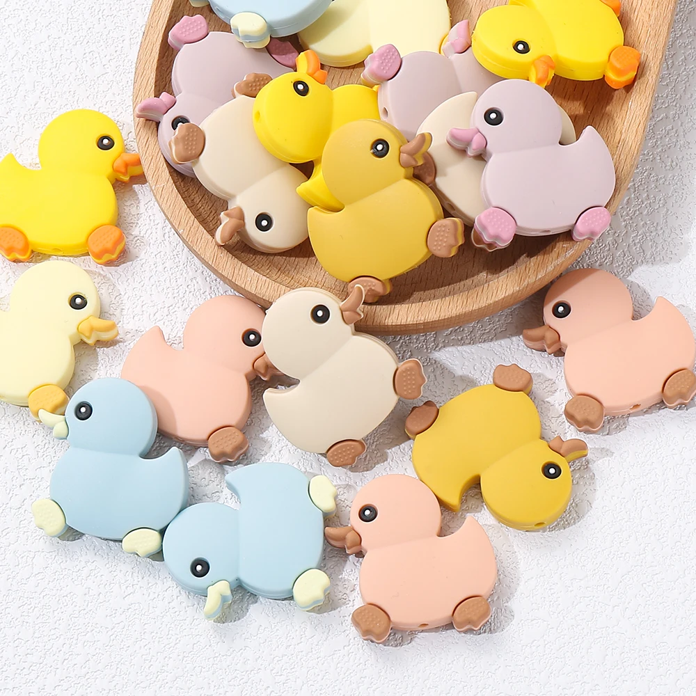 10Pcs New Silicone Beads Cute Colorful Duckling Loose Beads For Jewelry Making DIY Baby Teether Toys Bracelet Necklace Accessory