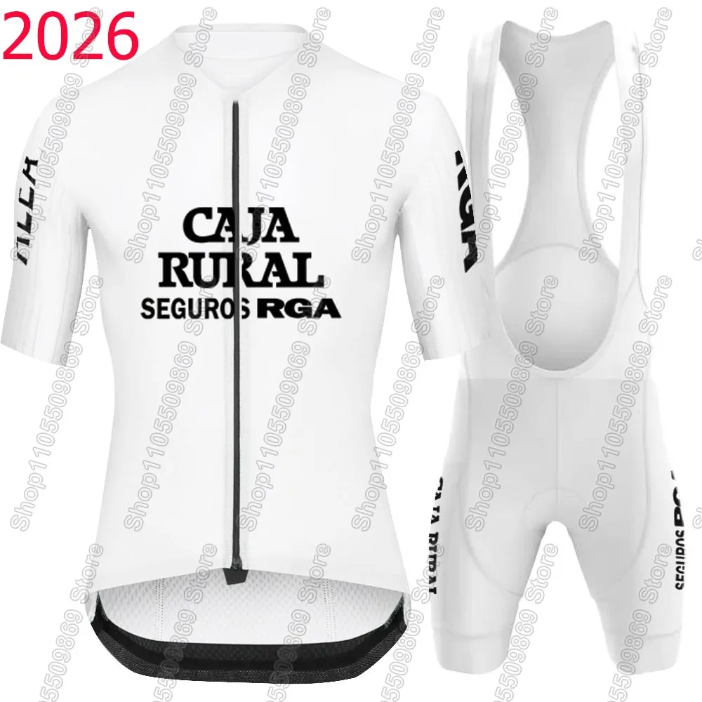 Conjunto de Ciclismo Blanco 2026 Caja Rural Team, Ropa de Ciclismo para España, Camiseta de Ciclismo de Carretera, Traje con Culotte de Ciclismo, Ropa MTB, Maillot