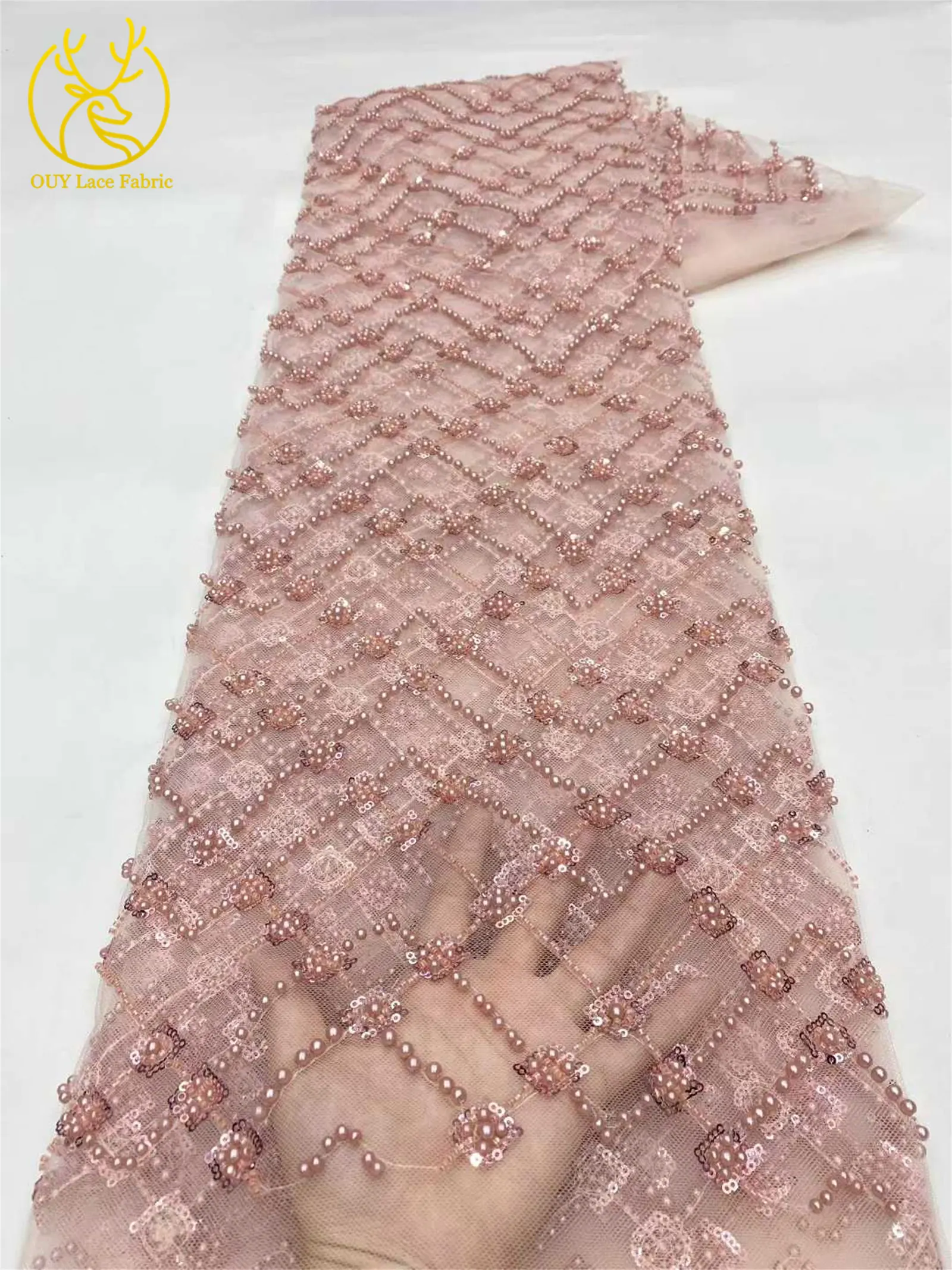 Champagner Luxus Afrikanischer Bräutigam Perlen-Spitzenstoff 2026 Hochwertige Spitze Brautkleid-Spitze Nigerianischer Pailletten-Spitzenstoff – Detail 7