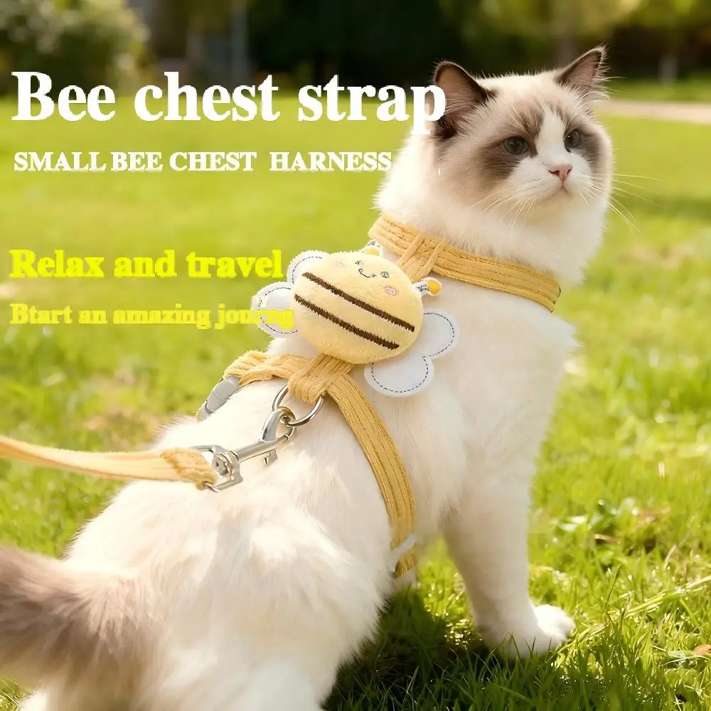 Adjustable Cat Harness And Leash Set For Small Dogs, Kitten Walking Vest With Cute Pattern, Escape Proof Pet Outdoor Walking S_voghion.com