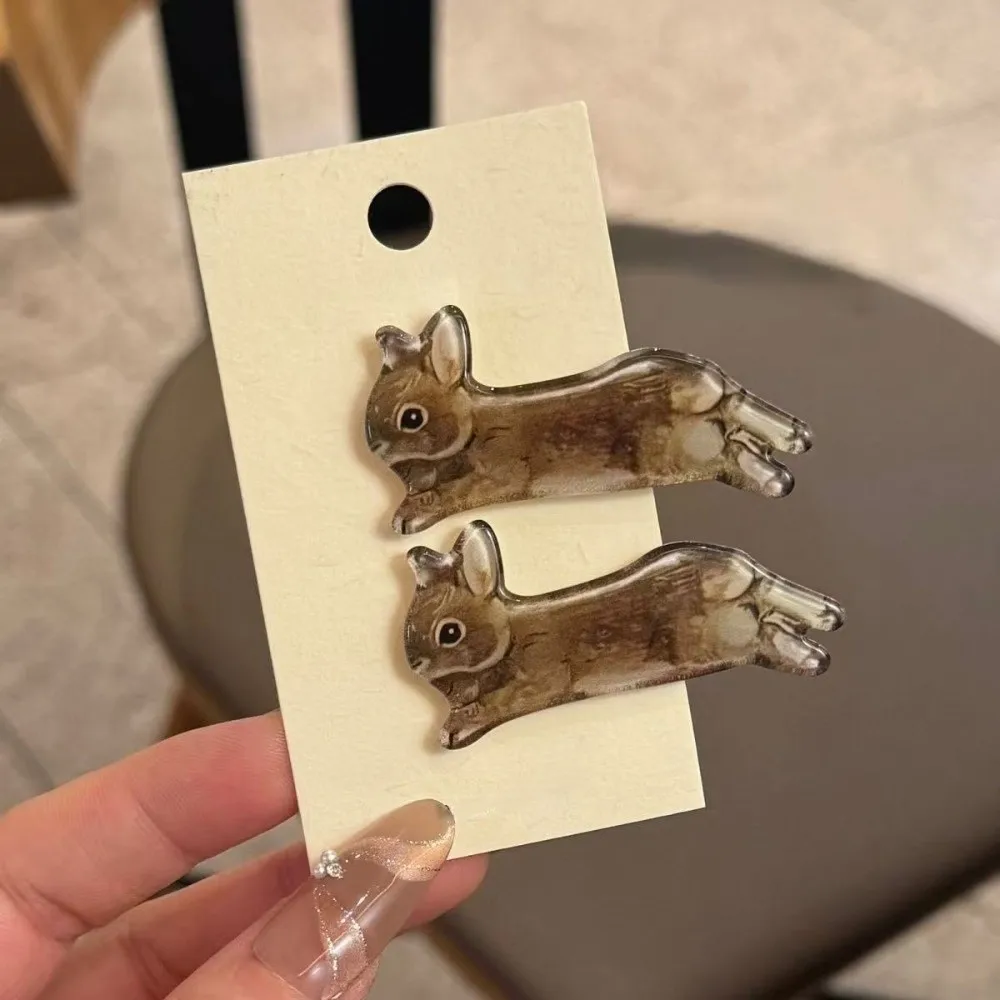 2 Stück Neue Hasen-Haarspangen aus Acryl, Harajuku Haarklammern, Rutschfeste Haarnadeln für Frauen, Seitliche Clips, Niedliche Kopfbedeckung, Haaraccessoires