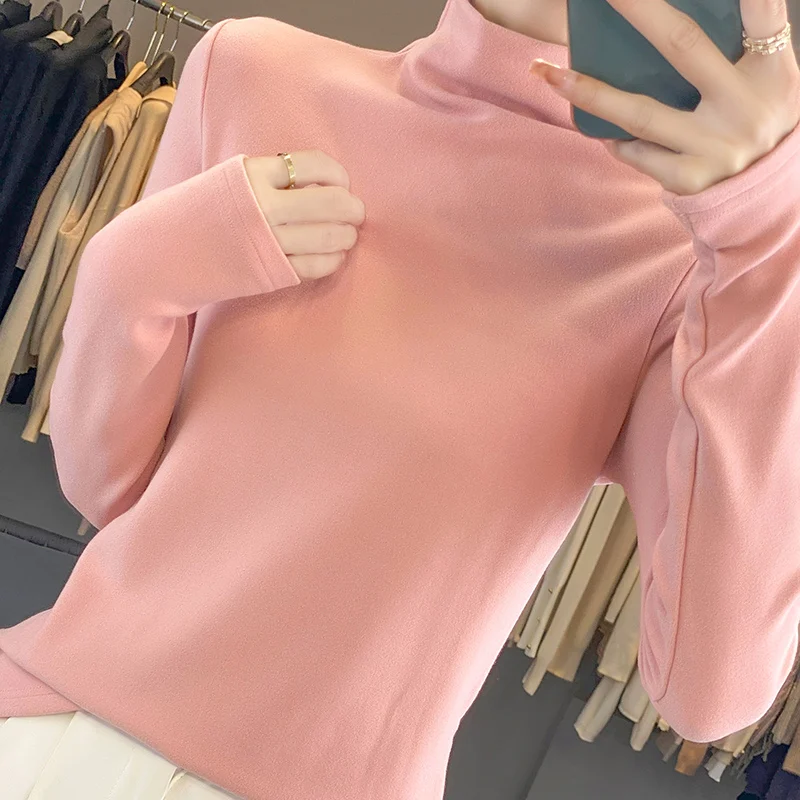 Women Keep Warm Half High Collar Pullover Bottoming Shirt Female Autumn Winter New Basic Model Solid Color Soft Comfortable Top