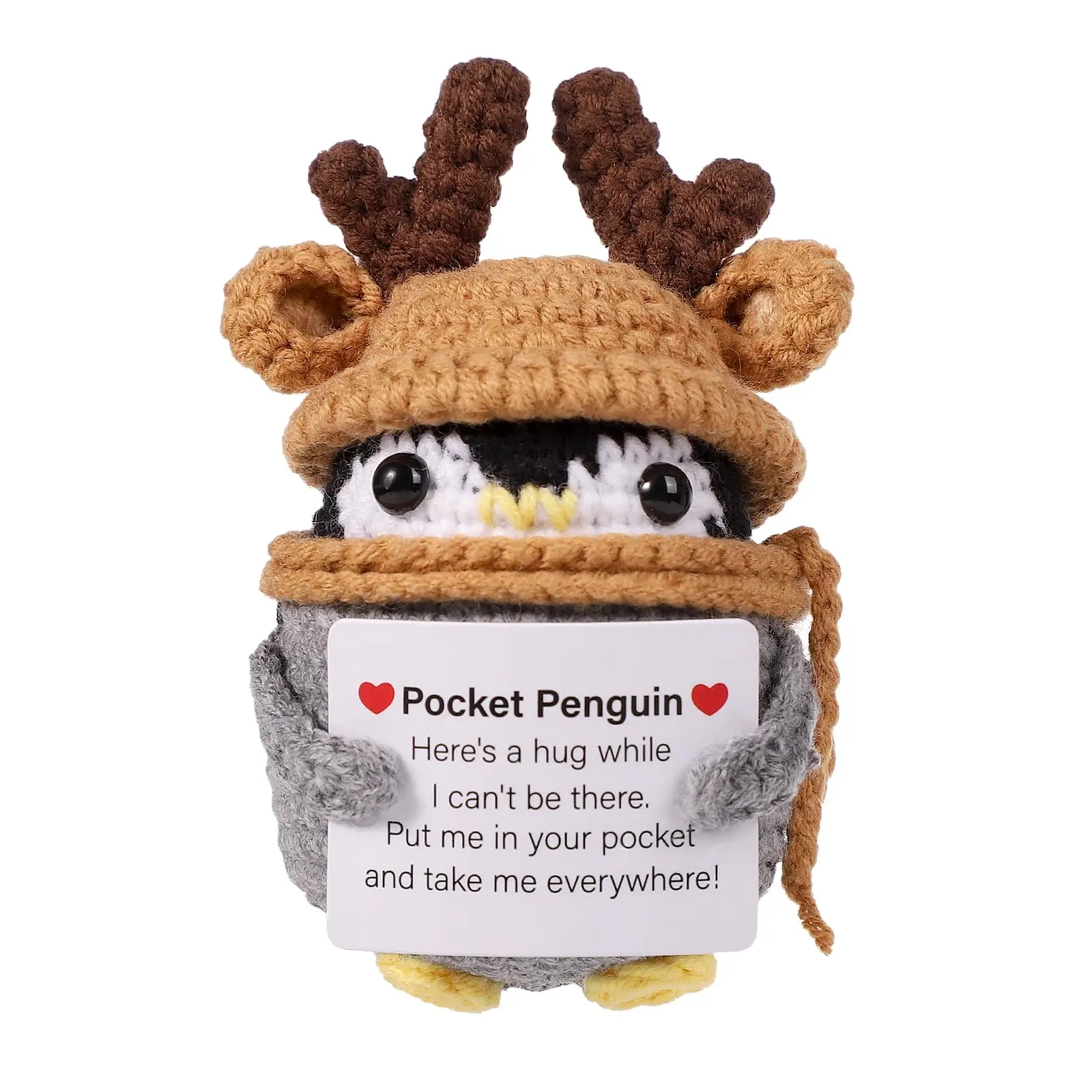 Positive pocket penguin dolls, fun woven penguin toys, and wearing antler hats encourage friends to cheer up and decorate gifts