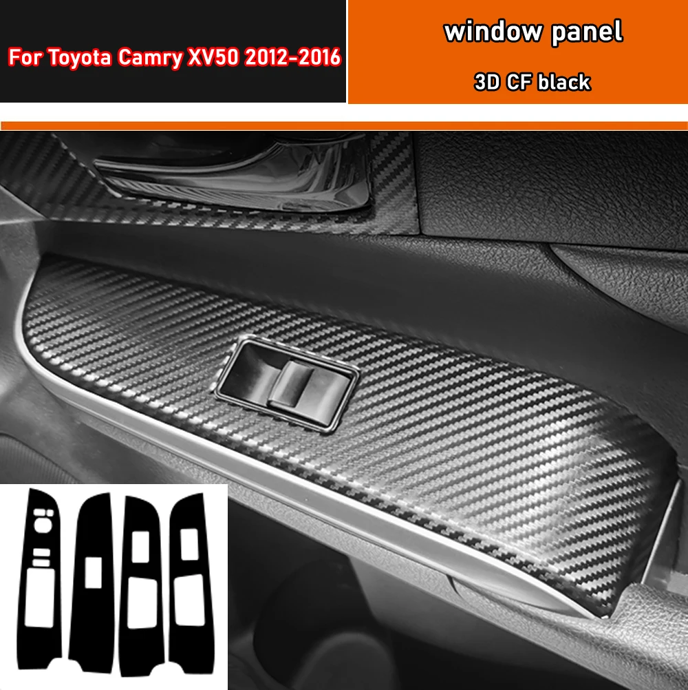 Car Styling Black Carbon Decal Car Window Lift Button Switch Panel Cover Trim Sticker 4 Pcs/Set For Toyota Camry XV50 2012-2016