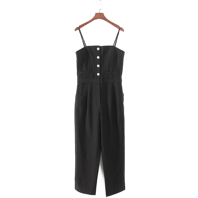

Cute High Waist Jumpsuit Wrap Chest Brand Bule Spring Summer Versatile Lovely Lotus Series Commute Sle Long Pants Polyest...
