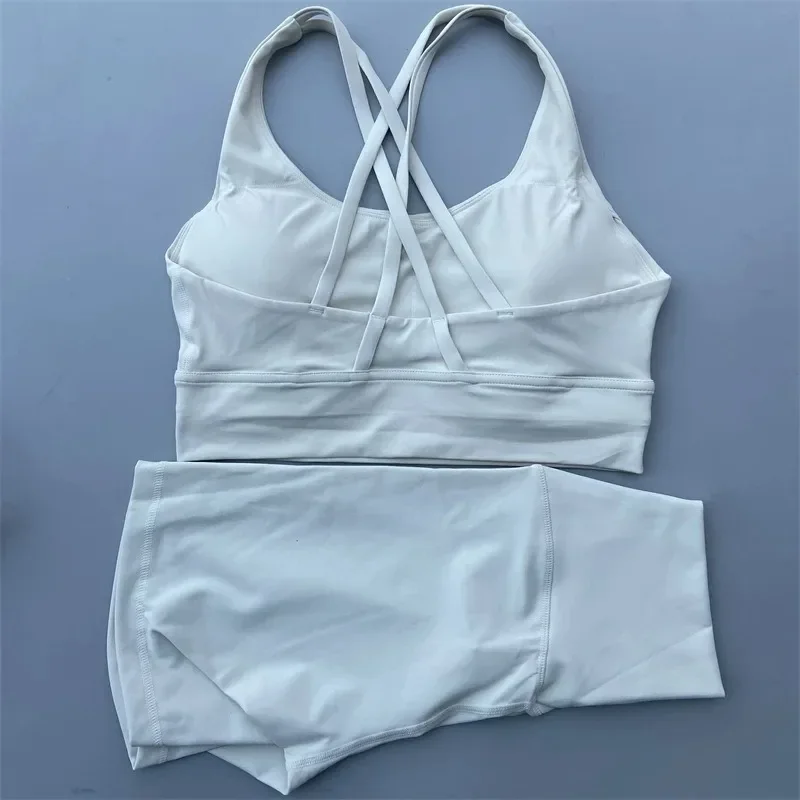 

Lemon Short Legging +Cross Back Sport Bra Tracksuit Women Gym Suit Comprehensive Training Jog Athletic Soft Gym Yoga Set
