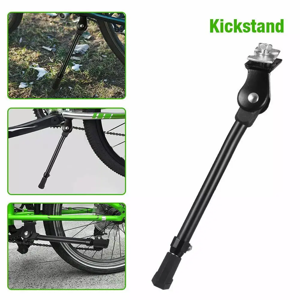 Bike Kick Stand Cycle Adjustable Alloy Foot Heavy Duty Prop Bicycle Mountains Sports Black Silver