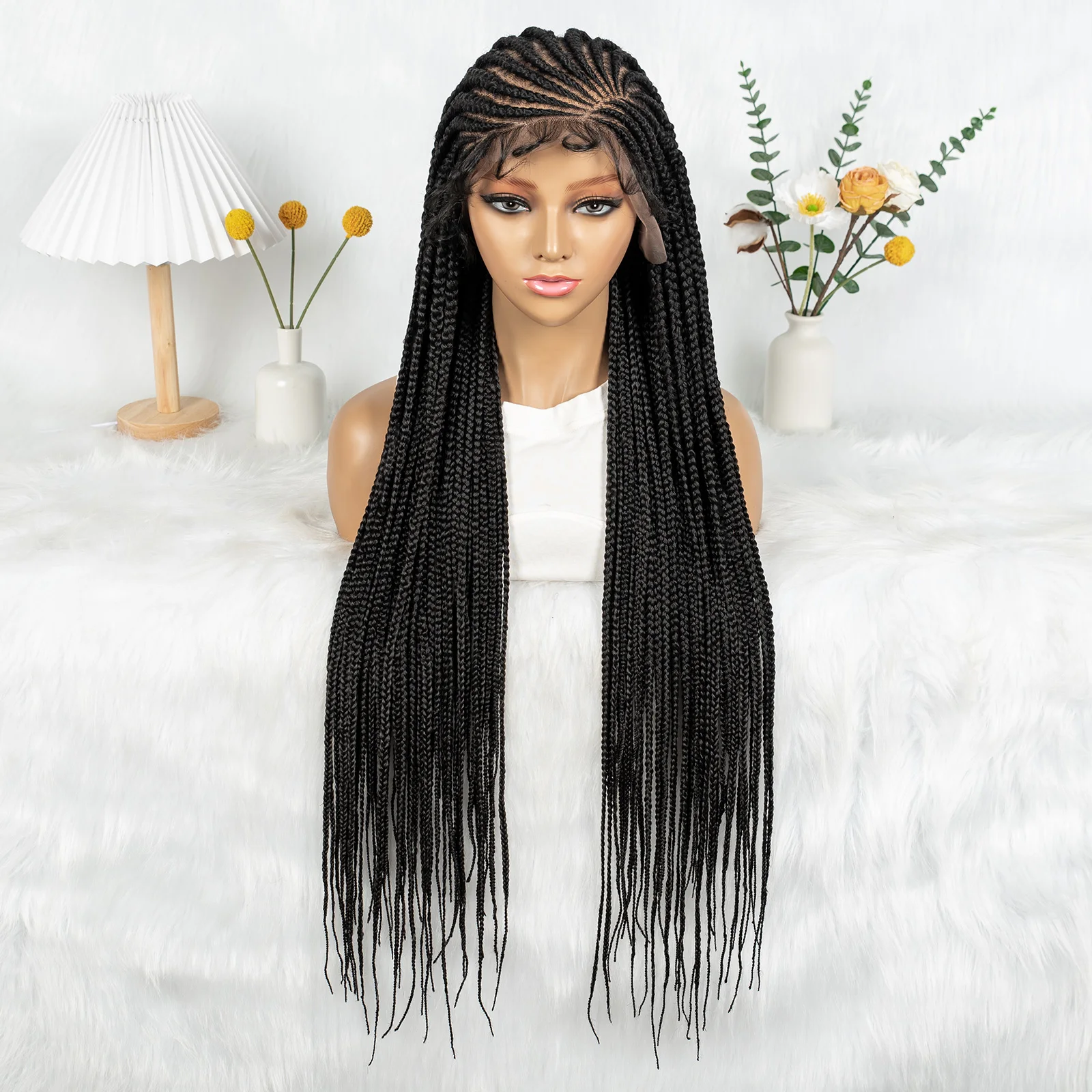 

KIMA прозрачный полный кружевной 34-дюймовый плетеный парик с боковой частью и детскими волосами, синтетические парики, натуральный цвет, парик для женщин