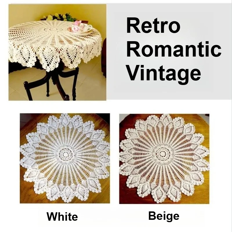 100% Cotton Elegant Retro Handmade Crochet Hollow Lace Tablecloth Cup Mat Placemat Sofa Cover Wedding Decora Party Table Cloth