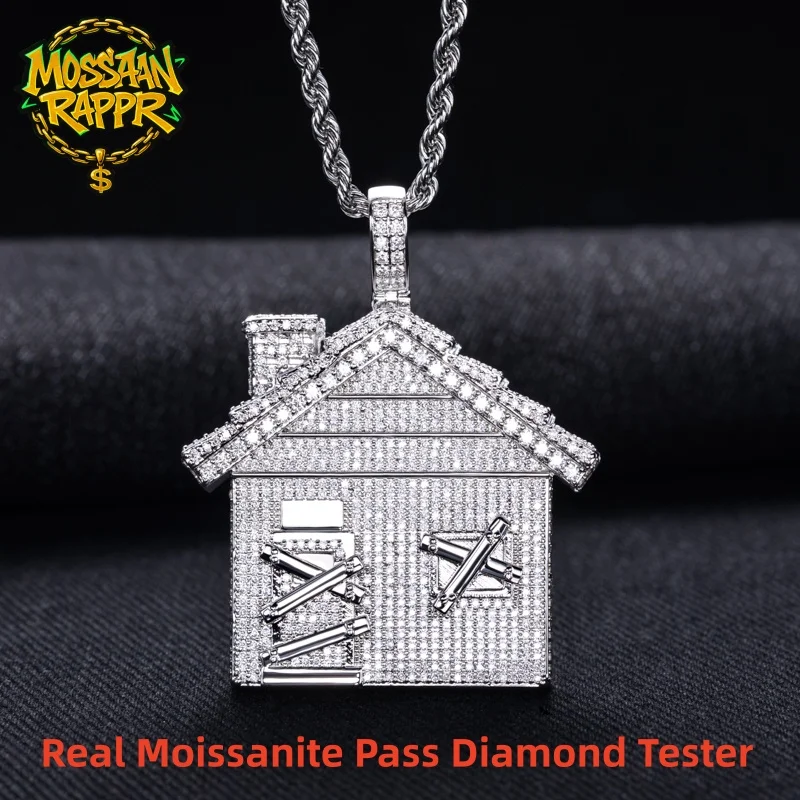 

MossanRappr 5,49cttw Муассанит Iced Out Домашний Дом Подвеска 14 К Позолоченное Модное Ожерелье Хип-Хоп Ювелирные Изделия Подарки для Мужчин Женщин