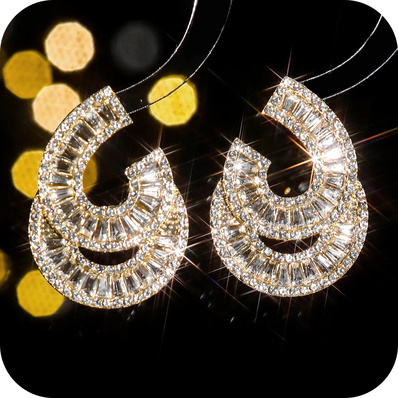 Europe and the United States temperament C-shaped diamond earrings female senior sense of irregular zirconia earrings niche hund