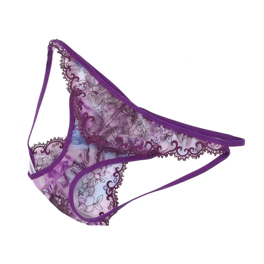 1pc Men Embroidered Lace G-String Hollow Out Underwear Printing T-back Breathable Low-waist Thongs Sexy Lace Sheer Pantie