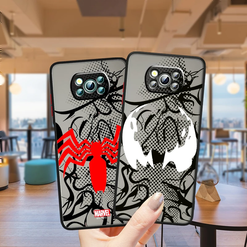 Marvel LOGO Venom Cool Frosted Translucent For Xiaomi Mi Poco X5 X4 X3 M6 M5S M5 M4 M3 F5 F4 F3 GT Pro 5G Funda Phone Case