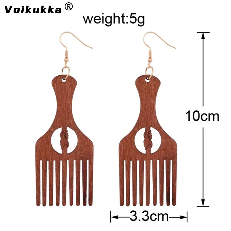 VOIKUKKA Jewelry 8 Colors Laser Cutting Wood Comb Pendant Africa Ethnic Style Women Earrings For Gifts Accessories Wholesale