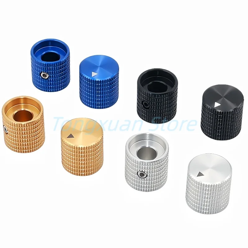 1pc Aluminum Alloy 14x14mm Potentiometer Control Caps Volume Audio Electric Guitar Bass Screw Type 6mm Inner Hole Silver Black