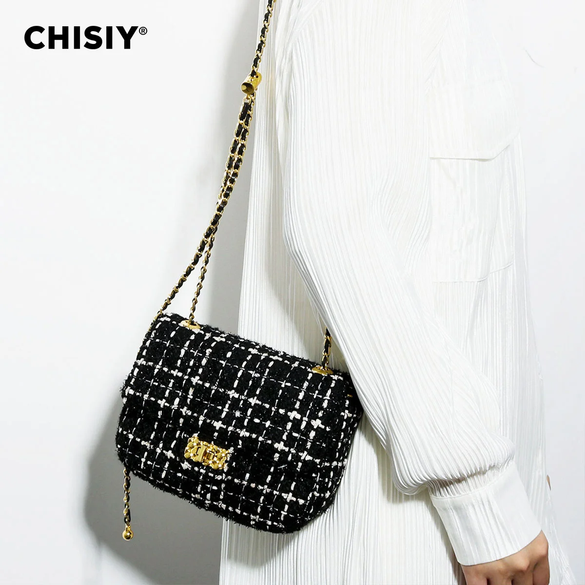 CHISIY Original handmade small fragrant style exquisite bead European and American chain elegant single shoulder crossbody bag