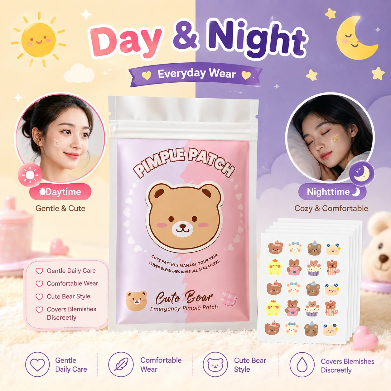 40/100PCS Cartoon acne patch, cute cat-shaped facial concealer acne patch, safe, non-toxic, gentle and non-irritating