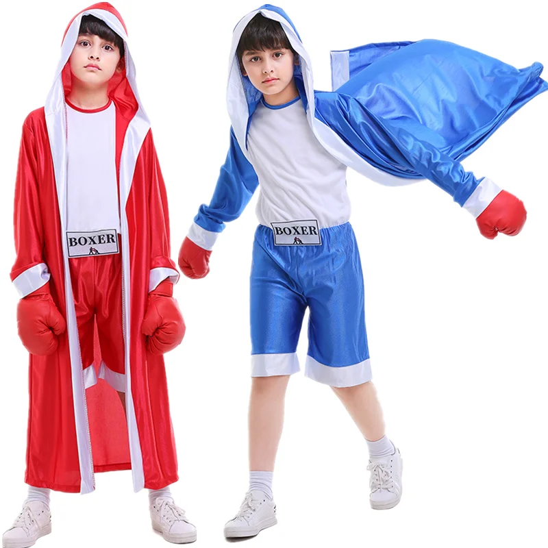 

Carnival Party Halloween Kids Children Boxer Costume Jumpsuit with Robe Boxing Match Cosplay for Boy Boys