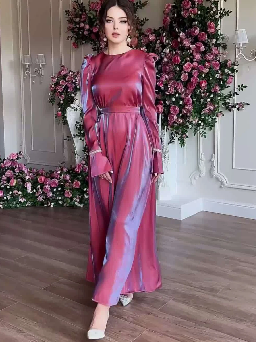 Eid Dubai muzułmańska jedwabista sukienka damska Abaya maroko imprezowe sukienki Ramadan sznurowane Kaftan Islam Vestidos Largo długa suknia 2024