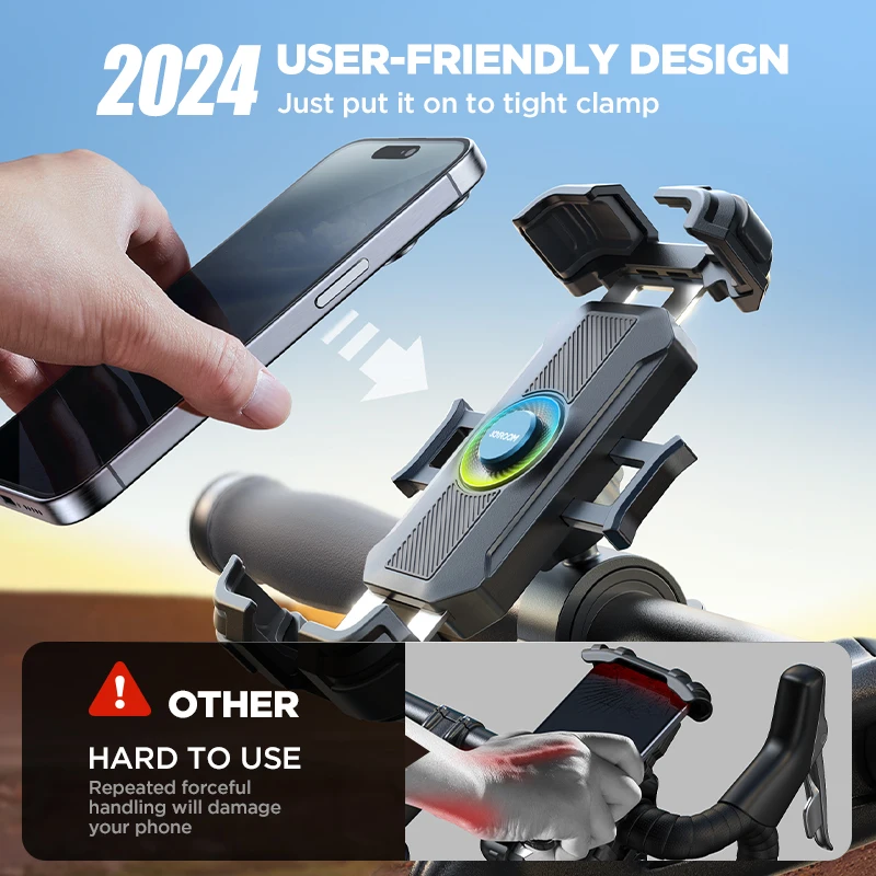 Joyroom Motorcycle Phone Mount Upgrade Bike Phone Holder Ultra-Stable Bicycle Phone Mount Handlebar Cell Phone Clamp JR-ZS398