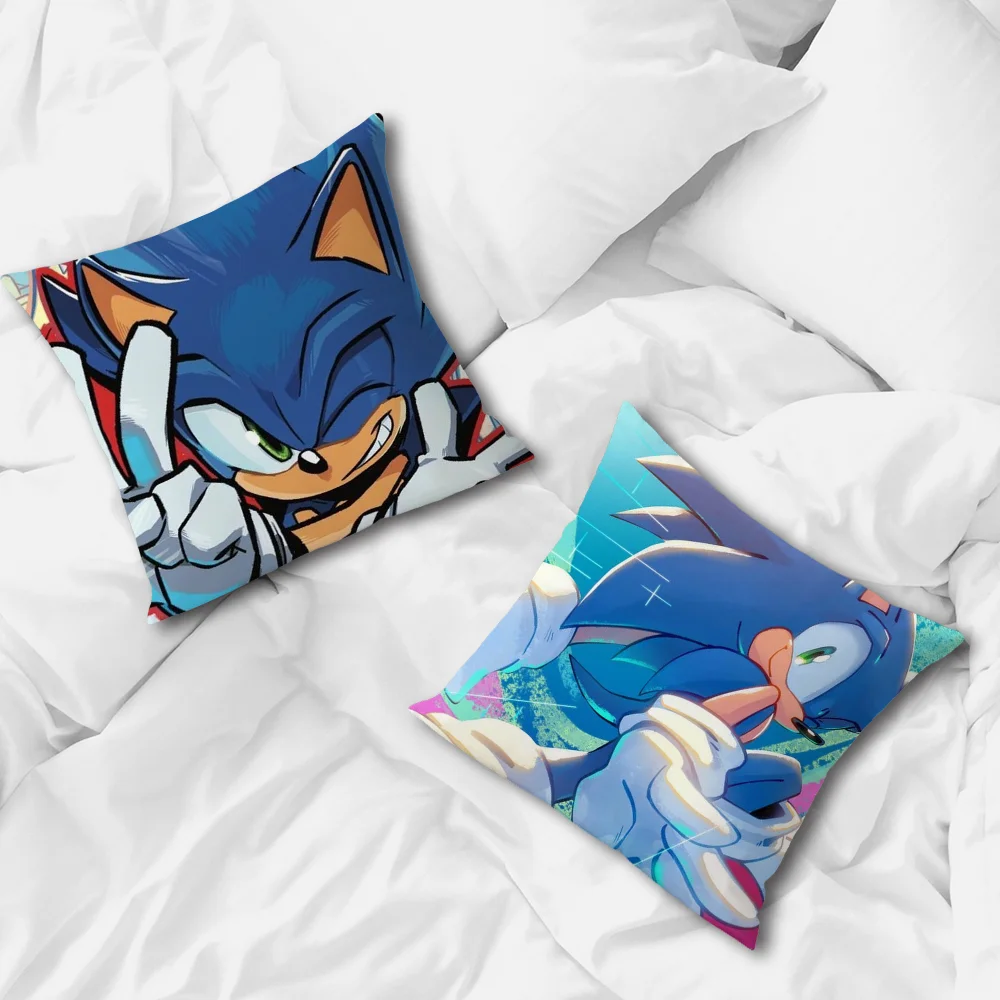 Game Pillow Case For Sofa Bedroom Living Room Office Bedside Table Backrest S-Sonic Cushion Printing Square