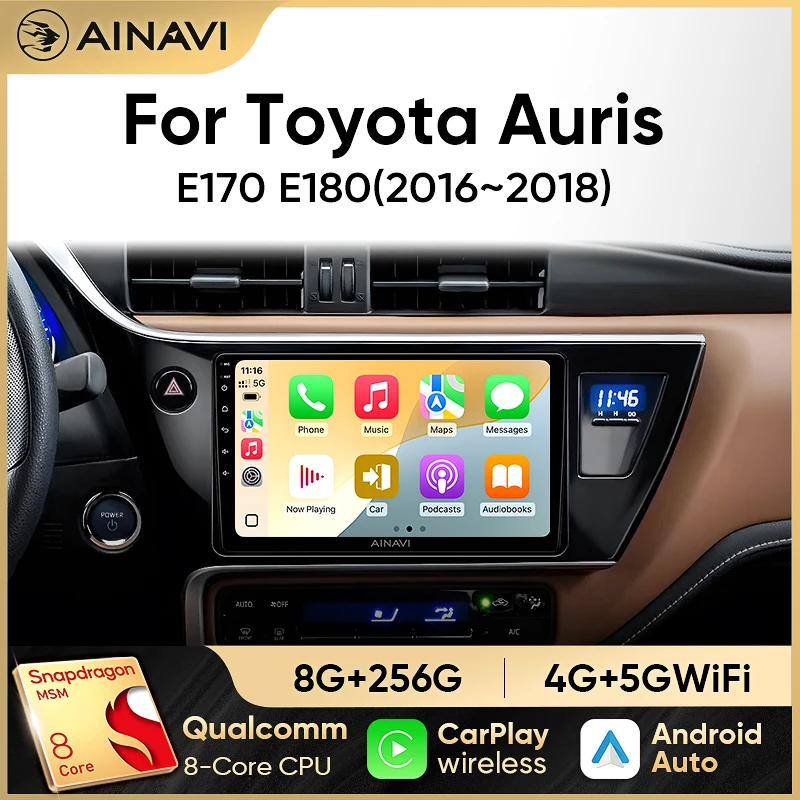 Ainavi Car Radio For Toyota Auris 2016 2017 2018 Corolla Altis Hybrid E170 E180 Carplay Android Auto Multimedia Player Stereo 4G