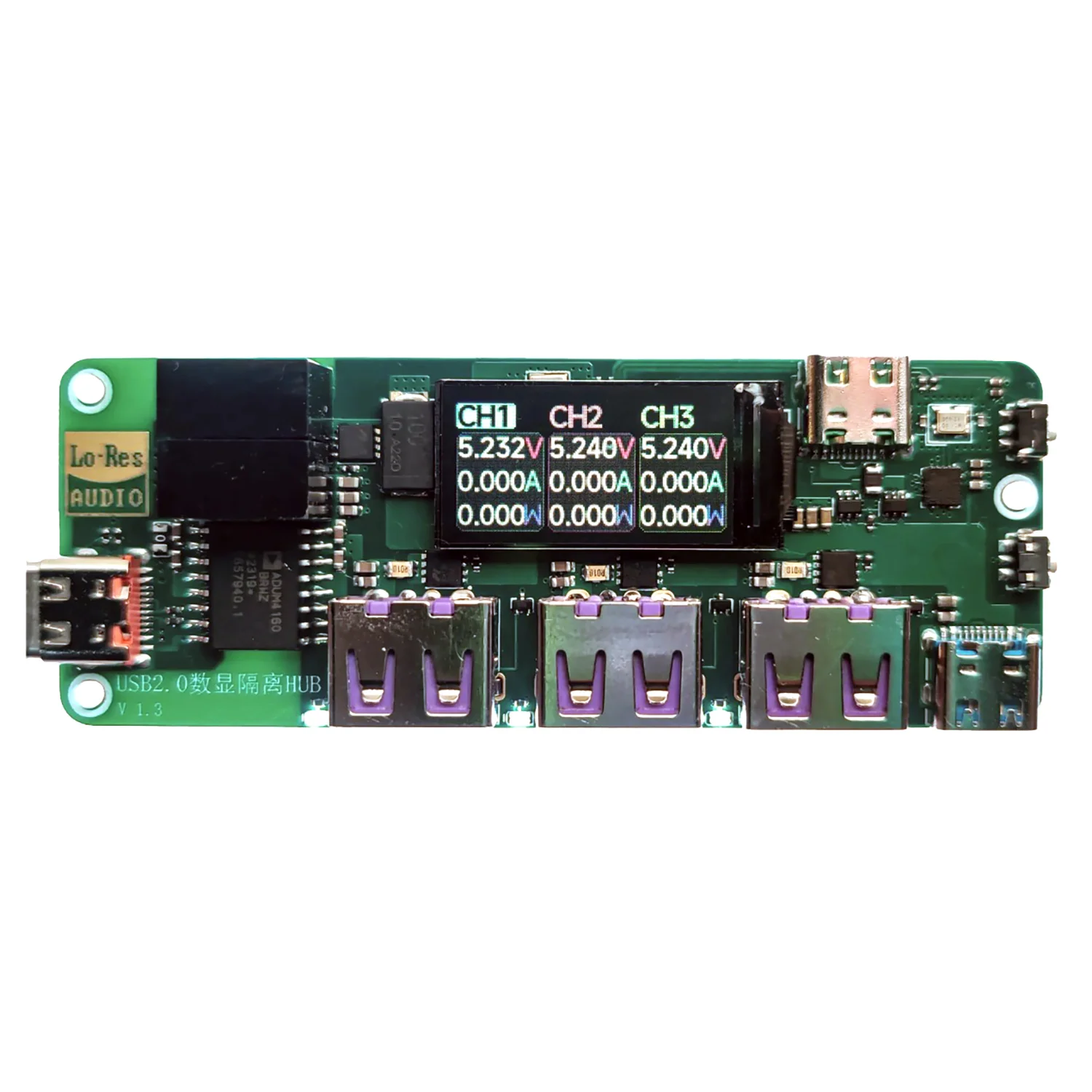 DYKB ADUM4160 Digital Isolation USB2.0 HUB LCD Display Signal-Isolated USB TypeC Monitor Voltage/limits Current Isolator-protect