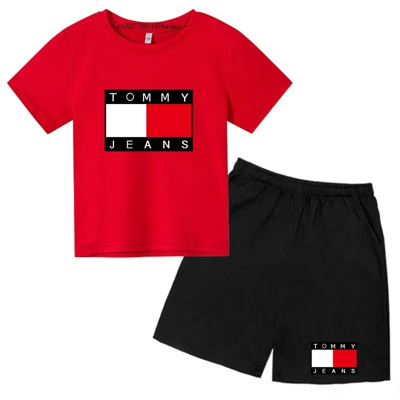 Kids Fashion Letter Print Tony Summer Sweat-wicking T-shirts+Shorts 2PCS Suits 2-13 Years Boys Girls Outfits Clothes Set