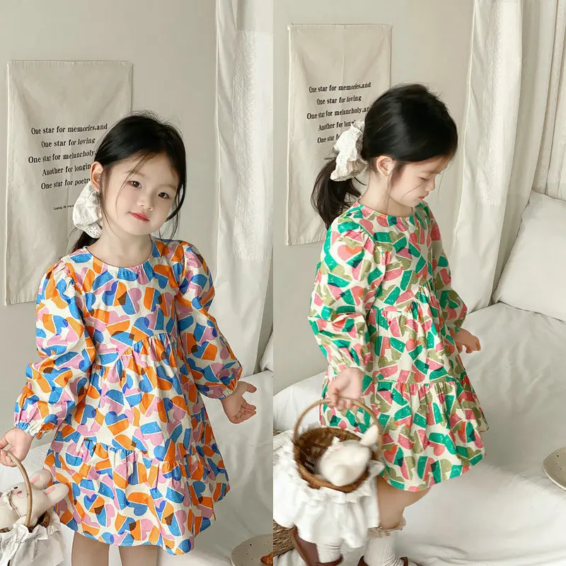 

Girls' Dress Abstract Heart Long Sleeve Dress Princess Dress2026New Spring and Autumn Children's Clothing Supply