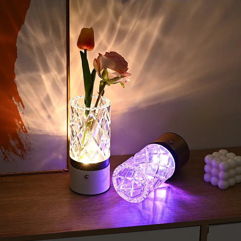 Charging Vase Atmosphere Metal Acrylic Creative Night Light Touch Living Room Crystal Light Decorative Desk Lamp