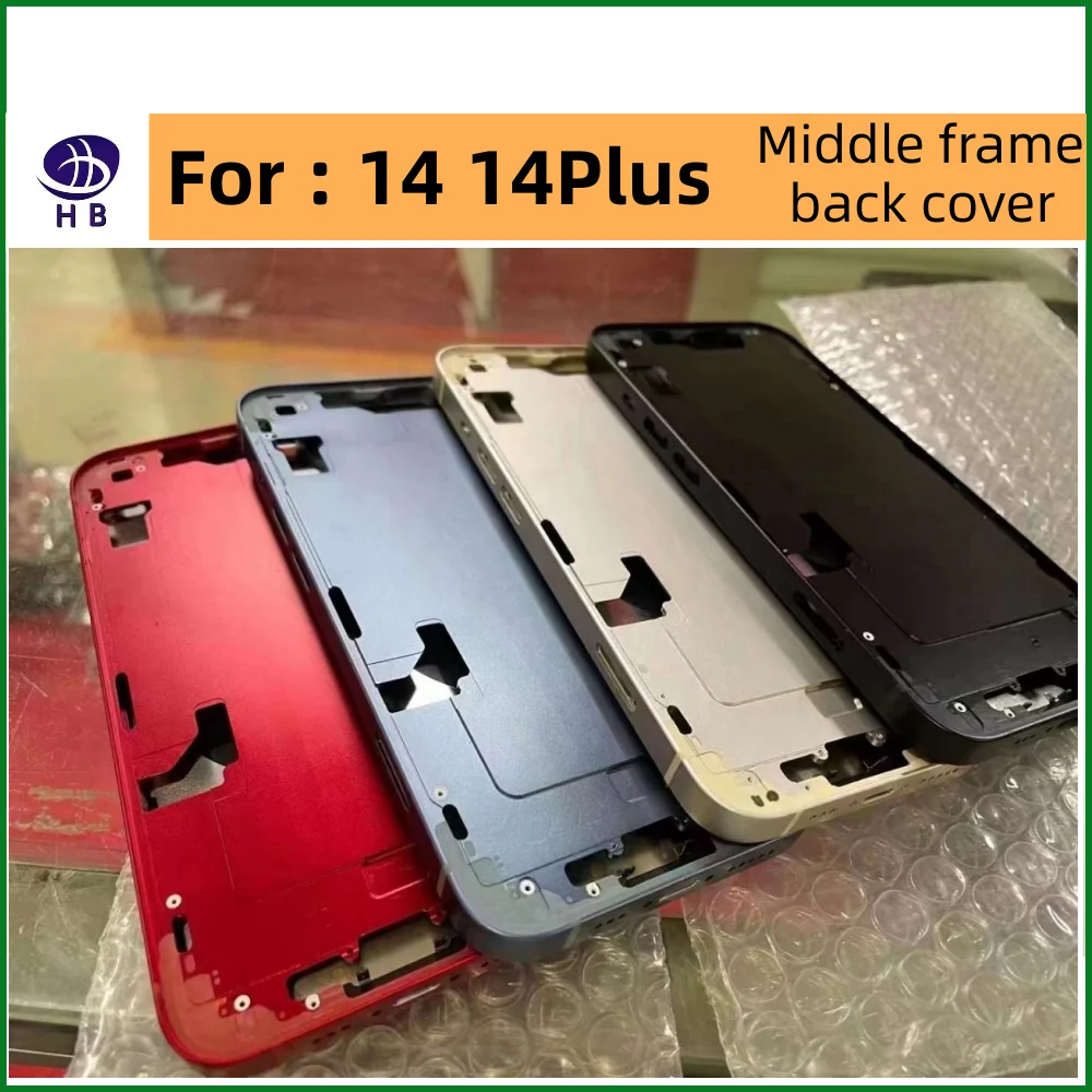 Back Housing Battery Cover For iPhone 14 14 Plus +Back Glass+Middle Frame Chassis+with Side Buttons+SIM Tray+Tools 14 Back Cover