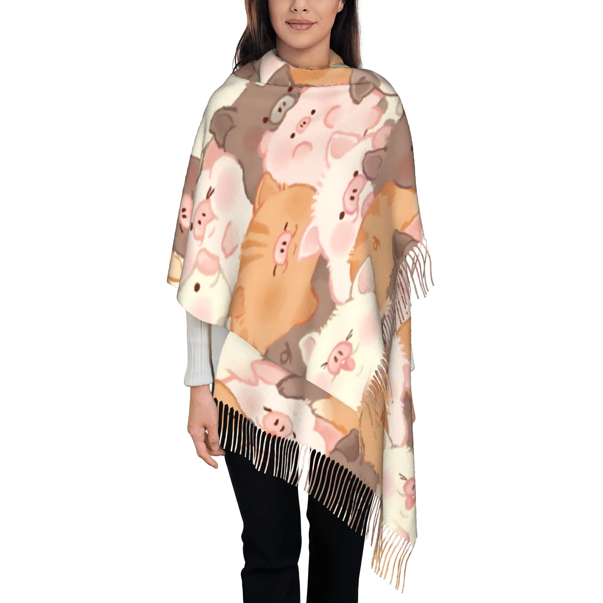 1 PC Cute Cat Kitten Print Autumn Scarf Women Winter Pashmina Shawls Warm Blanket Wraps  Female Thick Scarves