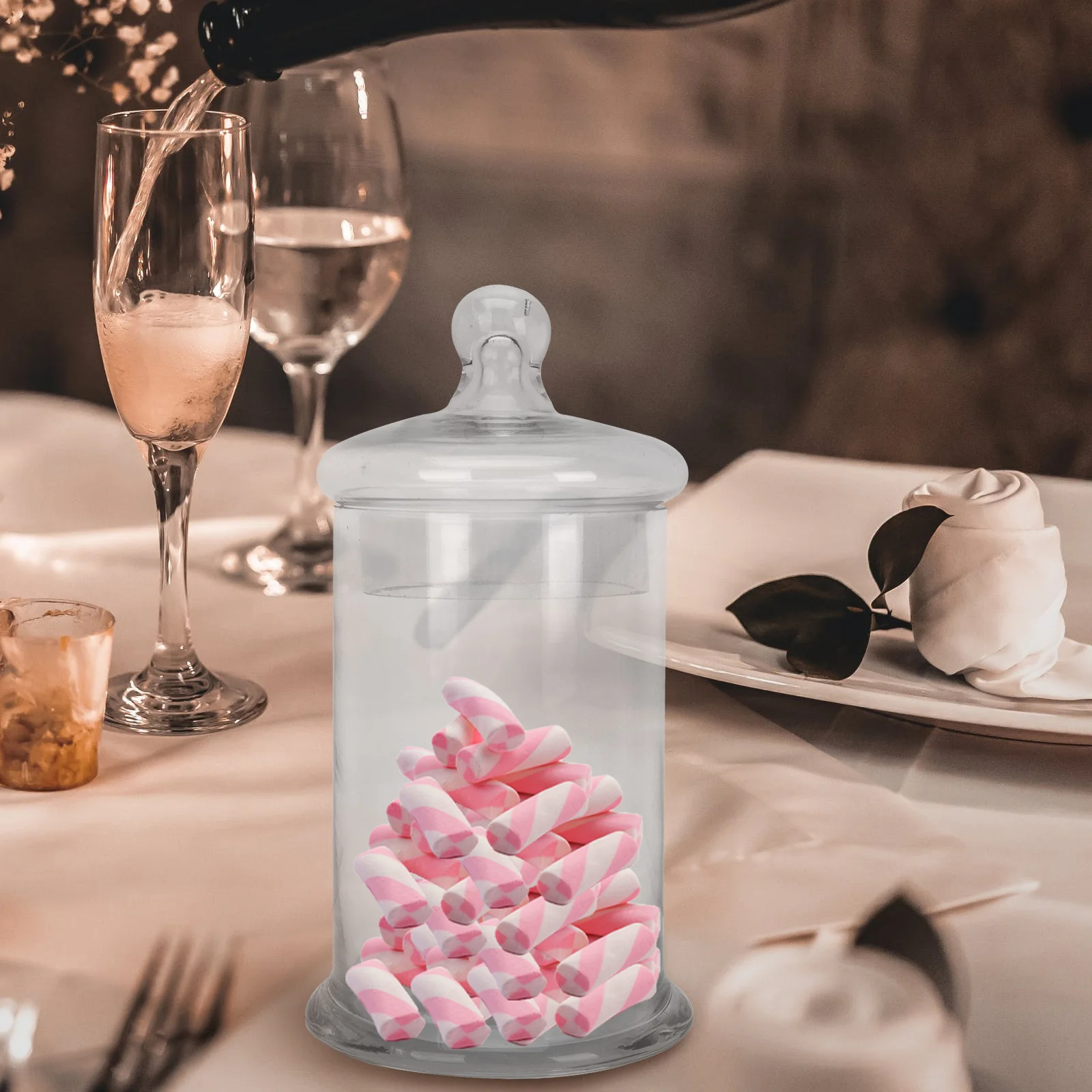 

1Pcs Glass Candy Jar Premium Transparent Storage Container for Chocolate Candies Cookies Small Items Household Party Wedding