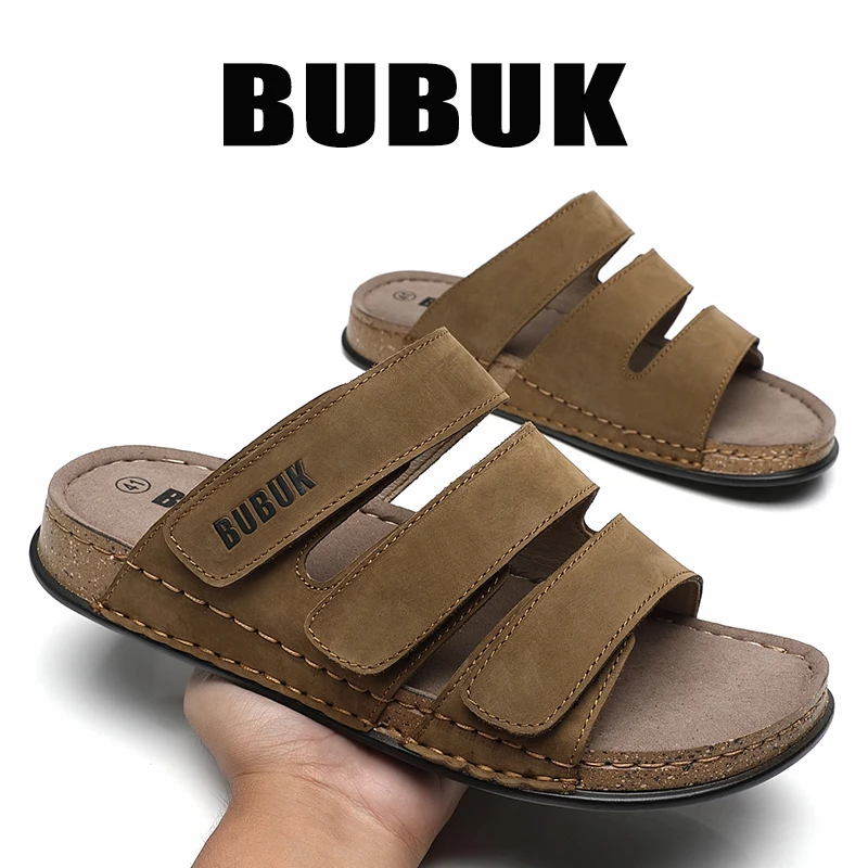 Bubuk Neue Herren-Sandalen mit Korksohle, Dreifach-Riemen, Verstellbare Casual Slip-Ons mit Klettverschluss, Rutschfeste Outdoor-Strandsandalen in Großen Größen – Detail 4