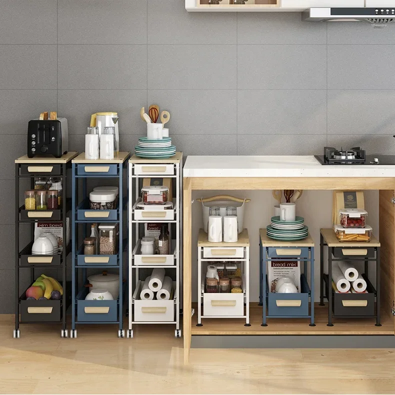 New Design Kitchen Shelving Drawer Floor Multi-Layer Clip Gap Vegetable Spices Debris Pull Storage Rack