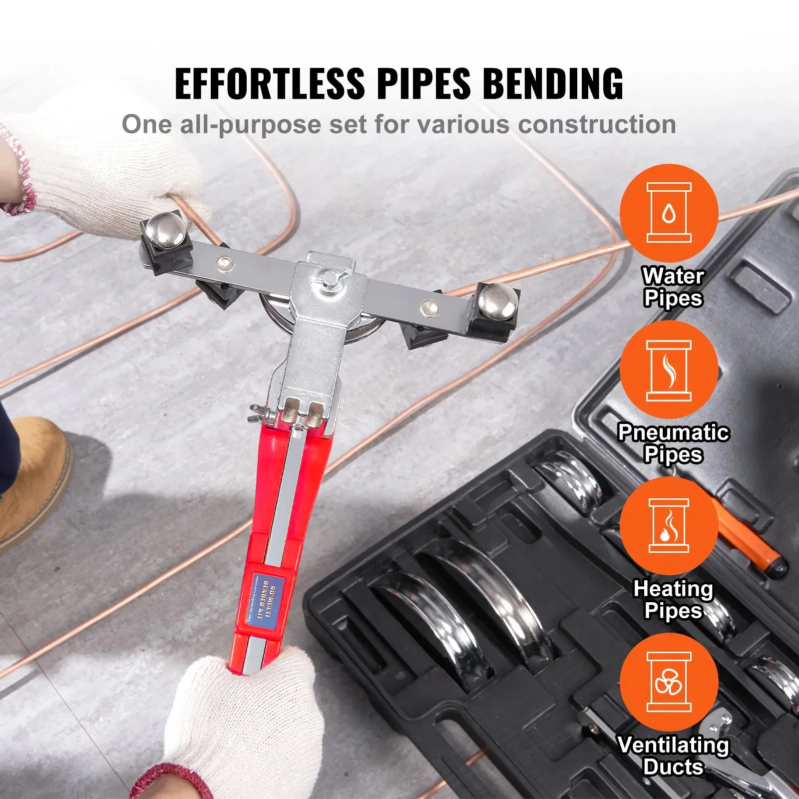 SIHAO Pipe Tube Bender, 1/4"-7/8" O.D. Ratcheting Tubing Bender, 90° Forward/Reverse Pipes Bending Tools with 7 Dies