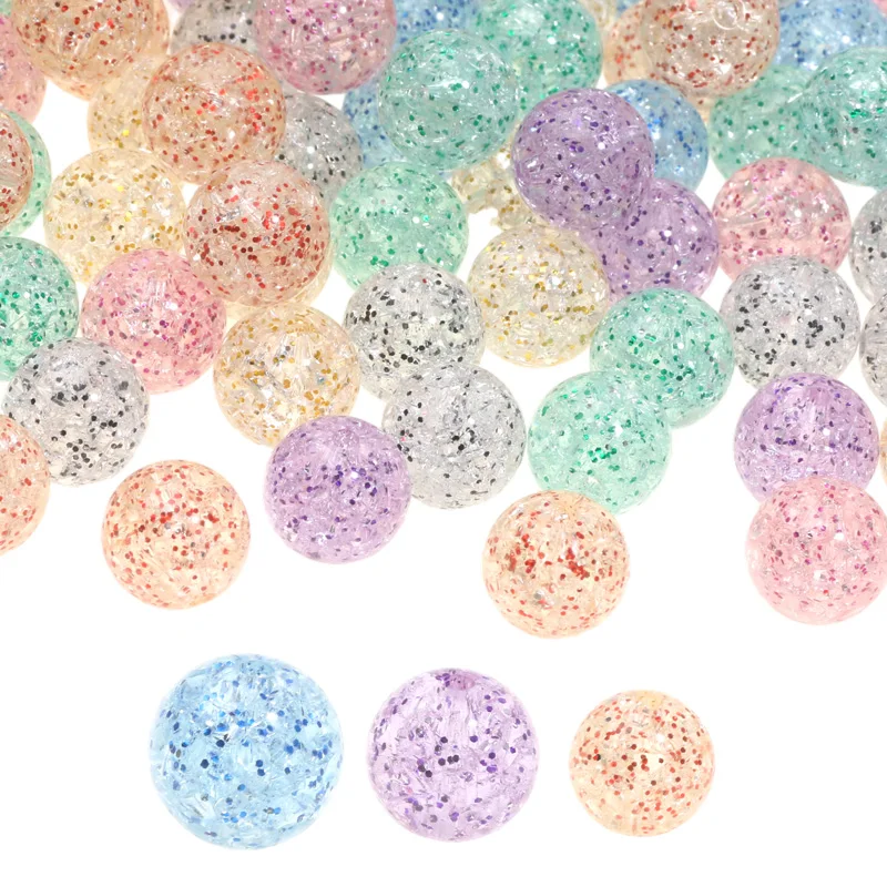 100-30pcs 8 10 12mm Cracked Acrylic Round Beads Glitter Loose Spacer Beads For Jewelry Making Diy Bracelet Necklace Keychain