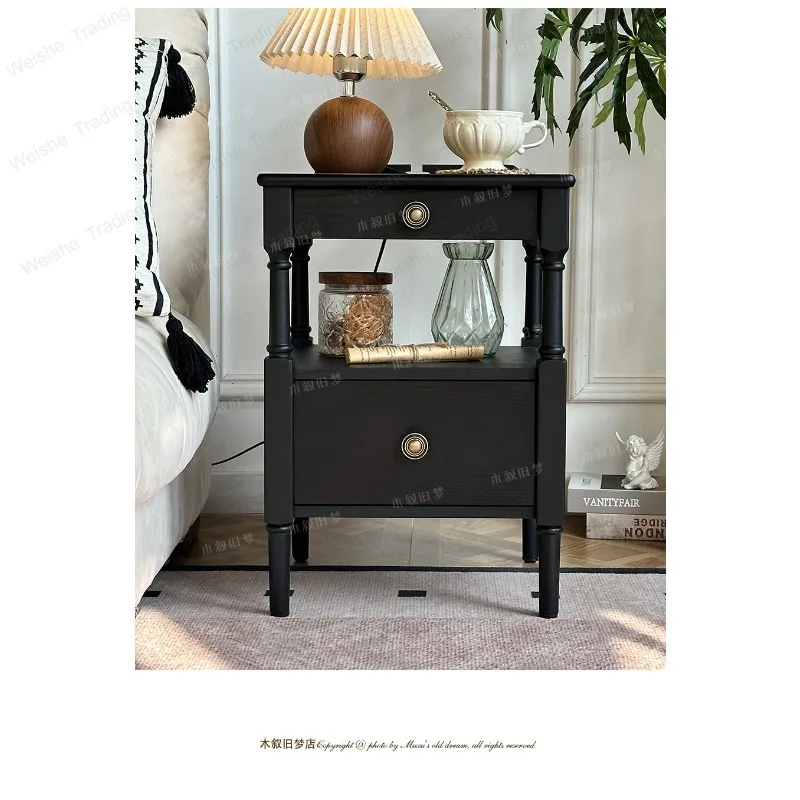 Solid wood bedside antique little Rosa French retro bedside cabinet storage cabinet bedroom bedside cabinet small apartment