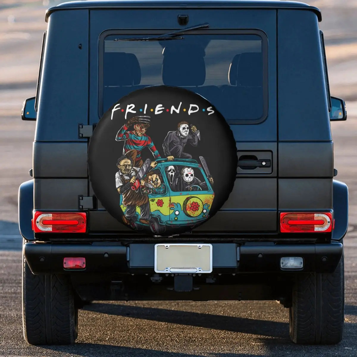 Horror Friends TV Show Spare Wheel Tire Cover Universal for Grand Cherokee Michael Myers Jason Voorhees Halloween Jeep RV SUV